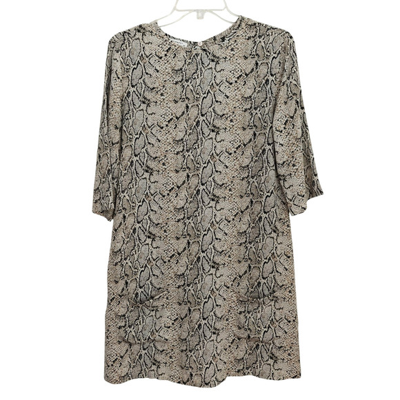 Equipment Aubrey Snake Print 100% Silk Shift Dress Sz Small Gray Pockets Keyhole - Picture 2 of 8